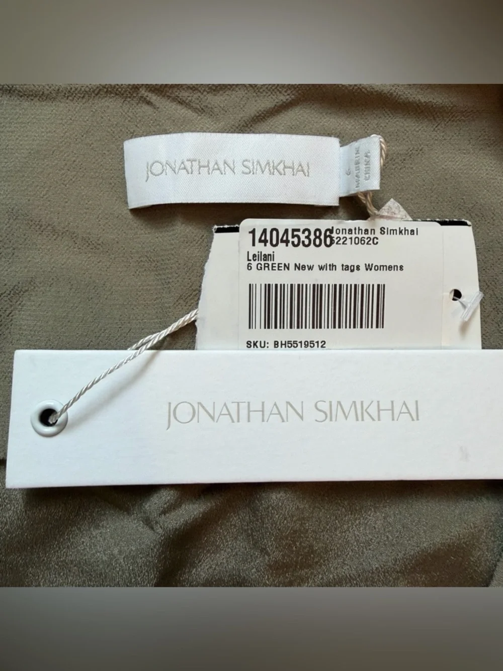 Jonathan Simkhai Leilani Faux-Wrap Mini Dress Olivine, Size 6 *NEW WITH TAGS* - Picture 8 of 9
